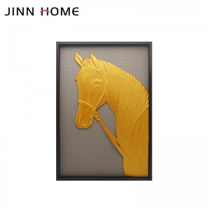 Jinn Home Decoració de cavalls d'or a la paret Marc de fotos de fusta Respatller de cuir