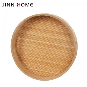 Round Square Solid Wood Bamboo Weave Functional Organiser Serving Tray