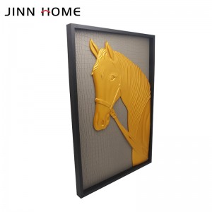 Jinn Home Decoració de cavalls d'or a la paret Marc de fotos de fusta Respatller de cuir