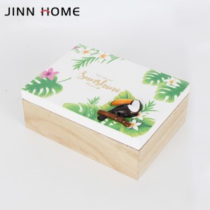 Caixa d'emmagatzematge de fusta amb decoració hexagonal natural