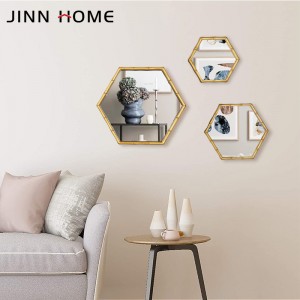 Ensemble de 3 miroirs suspendus en forme de bambou à motif hexagone doré