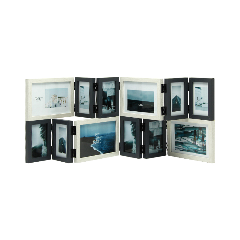 Marc de fotos de collage plegable de fusta en blanc i negre de 12 peces