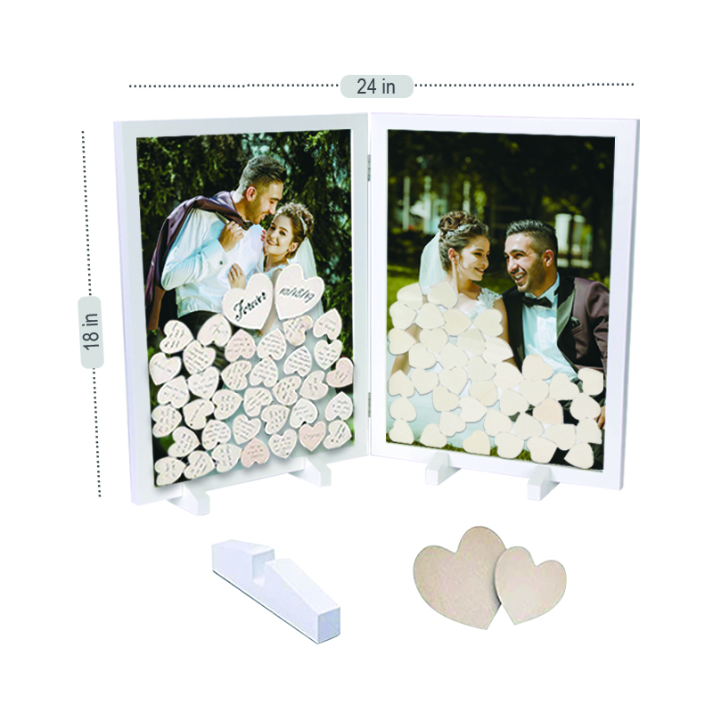 Бяла сватбена книга за гости Дървена рамка за снимки