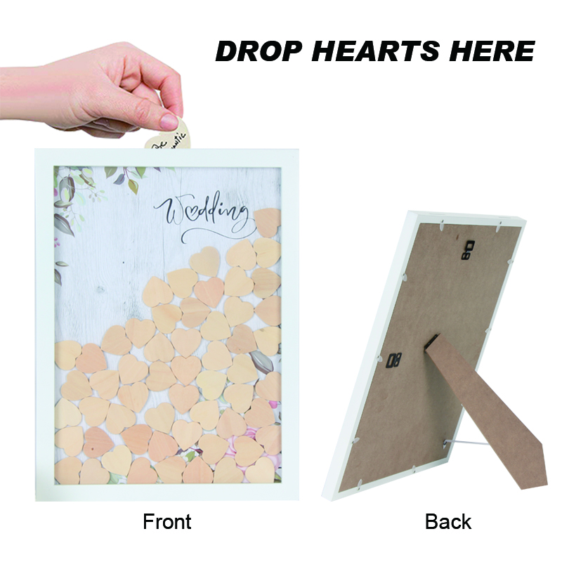 Сватбена книга за гости Дървена рамка за снимки с подпис сърце