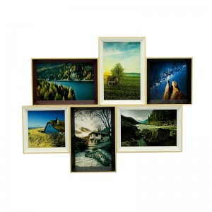 Collage de madera para colgar en la pared Marco de fotos Exhibición de fotos con 6 aberturas