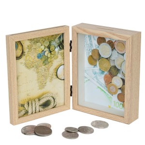 Marcs d'imatges de 5 × 7 caixa d'ombra de fusta MDF amb doble frontisses amb suport frontal de vidre vertical a la taula