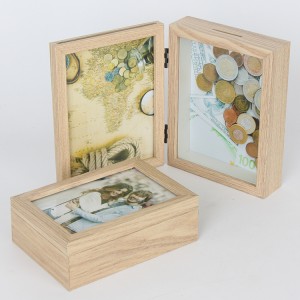 Marcs d'imatges de 5 × 7 caixa d'ombra de fusta MDF amb doble frontisses amb suport frontal de vidre vertical a la taula