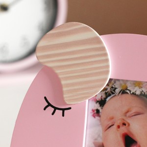 Marco de fotos de bebé Sentiments de madeira rosa de 3 × 3,5 polgadas, pantalla sobre mesa, escritorio
