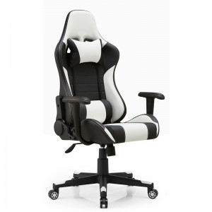 Ērts, ergonomisks melnbalts spēļu krēsls lēts