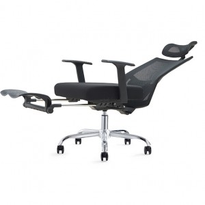 كرسي مكتب تنفيذي مريح ذو شبكة سوداء مع مسند للقدمين