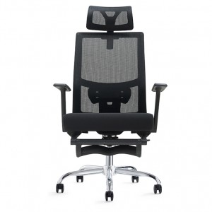 Scaun de birou ergonomic executiv din plasă neagră cu suport pentru picioare