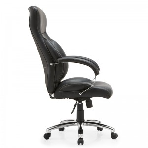 Czarne, ergonomiczne krzesło biurowe Boss ze skóry PU z wysokim oparciem