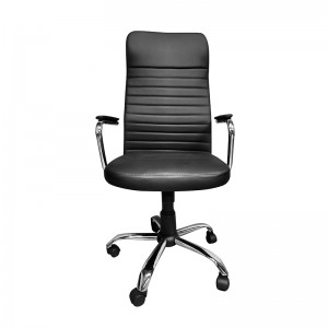 Nastaviteľná otočná ergonomická kancelárska stolička s vysokým operadlom a chrómovými ramenami, čierna