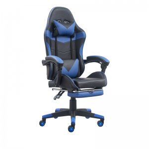 Лучшее дешевое офисное сине-черное игровое кресло с откидной спинкой и подставкой для ног