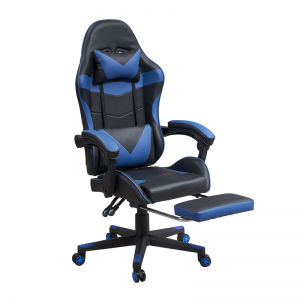 Лучшее дешевое офисное сине-черное игровое кресло с откидной спинкой и подставкой для ног