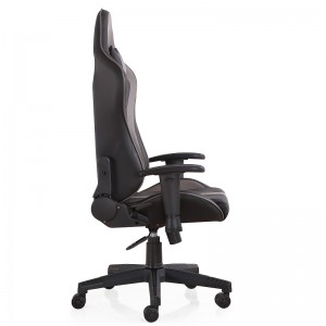 Cadira de jocs d'oficina ergonòmica de pell negra giratòria de respatller alt ajustable