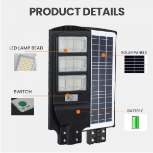 Réverbère solaire extérieur, lampe de parking à énergie solaire LED avec détecteur de mouvement 6000K, crépuscule à l'aube, interrupteur de minuterie