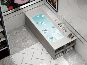 Wholesale Discount Corner Soaking Tub -
 Back to wall Floor standing bubble Bathtub Solid surface artifical stone bathtub resin – Kazhongao