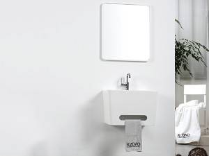 China wholesale Hand Wash Sink With Splash Guard Supplier -
 Sanitary ware Solid surface white wall hung basin sink with shelf for towel 600mm – Kazhongao