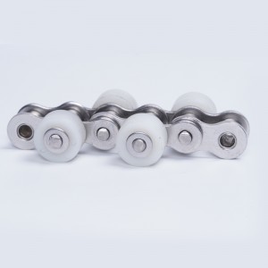 Rubber nylon side roller free flow chain