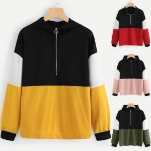 Women's Hoodies Fashion Half-zipper Fleece Jumper Long Sleeve Color Block Sweatshirts Pullover Tops nga Hooded Sweatshirts