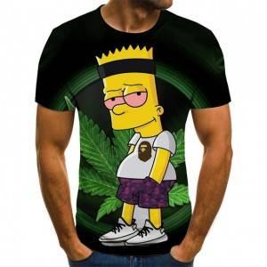 Tecknad 3D-utskrift Grafisk T-shirt Funny Street Simpson Kläder 3D-tröjor Harajuku Hip Hop Digital Print T-shirt för män