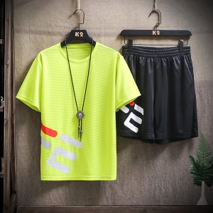 පිරිමි 2කෑස් කට්ටල Summer Pique T Shirt+Shorts 2PC Sportswear Factory Price Man හුස්ම ගත හැකි පොලියෙස්ටර් ක්‍රීඩා ට්‍රැක්සූට් කට්ටලය