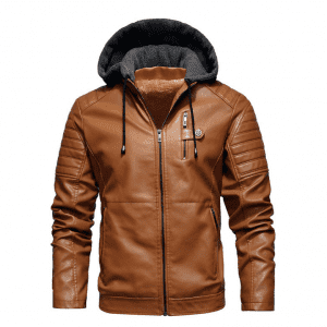 2021 gaya baru pria jaket kulit sepeda motor dengan tudung dicuci jaket kulit PU jaket pasang mendominasi leat