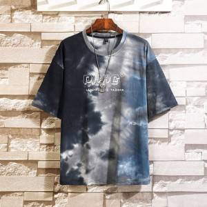 Gason Tie Dye Enprime manch kout Jersey T Shirt Man Hip Hop New Streetwear Tops Mens Casual Fashion koton T-shirt