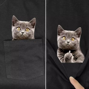 အမျိုးသား T Shirt ဖက်ရှင်အမှတ်တံဆိပ် Summer Pocket Despise Cat Printed T-Shirt Mens Tee Shirt Hip Hop Tops Funny Cotton T Shirts