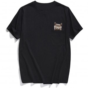 Vīriešu T krekls Modes zīmols Summer Pocket Despise Cat T-krekls ar apdruku Vīriešu T-krekli Hip Hop Topi Smieklīgi kokvilnas T krekli