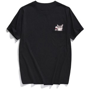 Mens T Shirt Fashion Brand Summer Pocket Despise Cat Print T-shirt Mens Tee Shirts Hip Hop Tops Funny Cotton T Shirts
