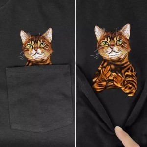Kaos Pria Merek Fashion Musim Panas Saku Menghina Kucing Dicetak T-shirt Pria Kaos Hip Hop Atasan Katun Lucu Kaos