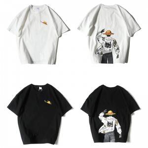 Oversized Luffy Anime enprime T-shirt Gason komik mòd Koreyen Harajuku chemiz kout Mens Streetwear plis gwosè T shirt