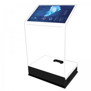 Интерактивен холографски проектор од 30 инчи Транспарентен киоск со фолија на допир на подиумот со филм на допир со интерактивна проекција за изложба/пребарување информации