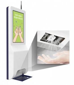 Automatic hand sanitizer dispenser kiosk hamwe na 21.5 inch LCD Kwamamaza Kwerekana ibimenyetso bya Digital LS215A