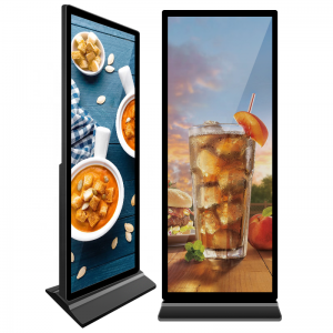 69,3-tolline põrandal seisev Androidi venitatud riba LCD-ekraan täisekraaniga digitaalsed märgistused kaupluste jaemüügi supermarketi jaoks
