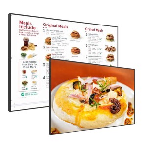 32 43 50 55 اینچی فوق العاده نازک دیواری نصب شده در تبلیغات صفحه نمایش دیجیتال تابلوی منوی دیجیتال رستوران