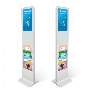 21,5-inch vloerstaand digital signage-display LCD-reclamespeler Advertentiespeler met kranten-/tijdschrift-/brochurehouder boekenplank