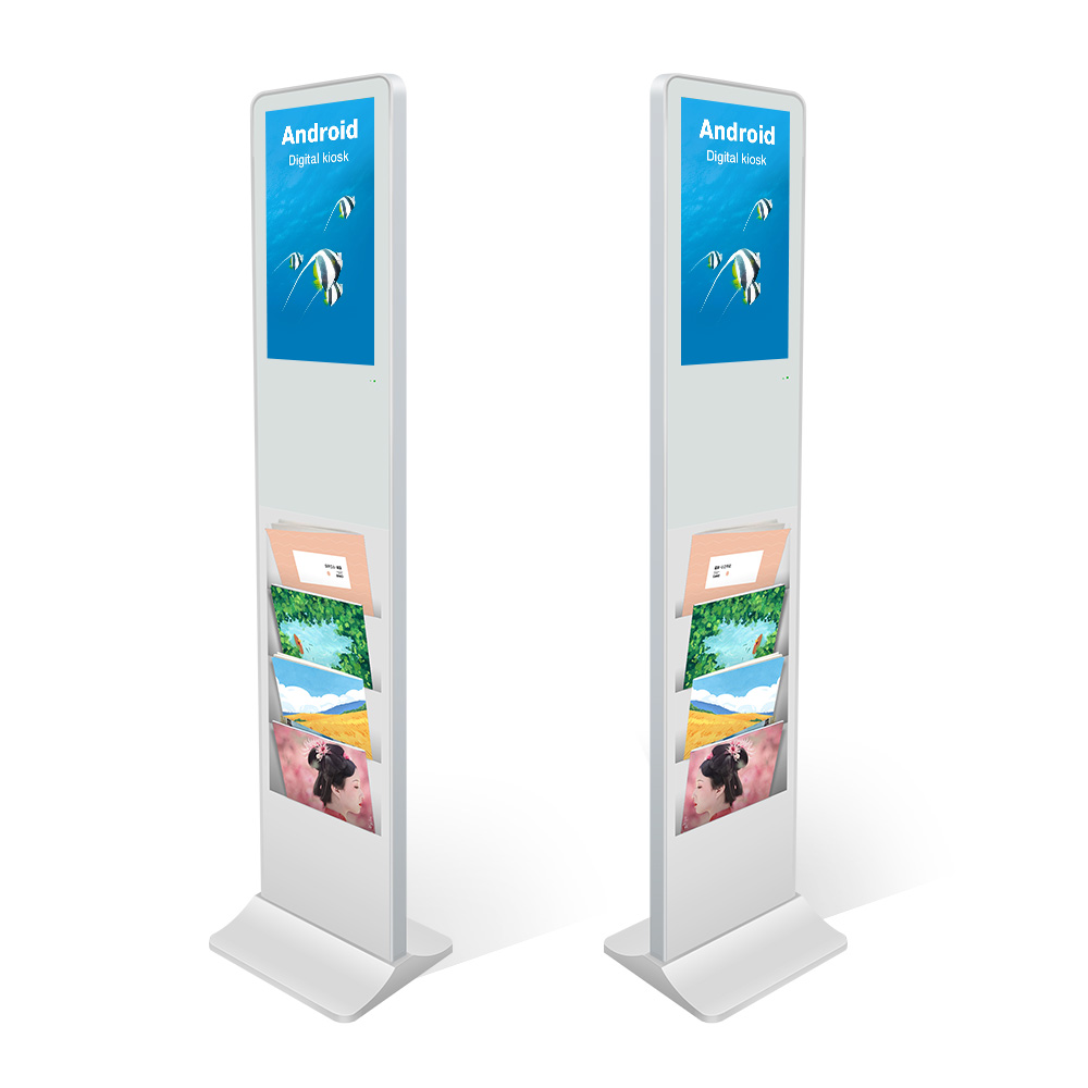 21,5 tommer gulvstående digital skilting LCD-reklamespiller Annonsespiller med bokhylle for avis/magasin/brosjyre Utvalgt bilde