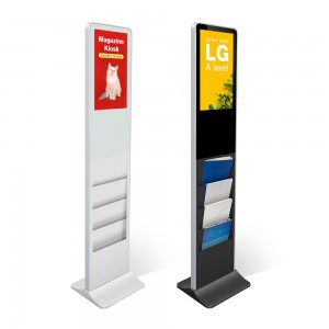 21,5 инчен дигитален дисплеј за ознаки на подот LCD рекламен плеер со рекламен плеер со весници/списанија/држач за брошура полица за книги