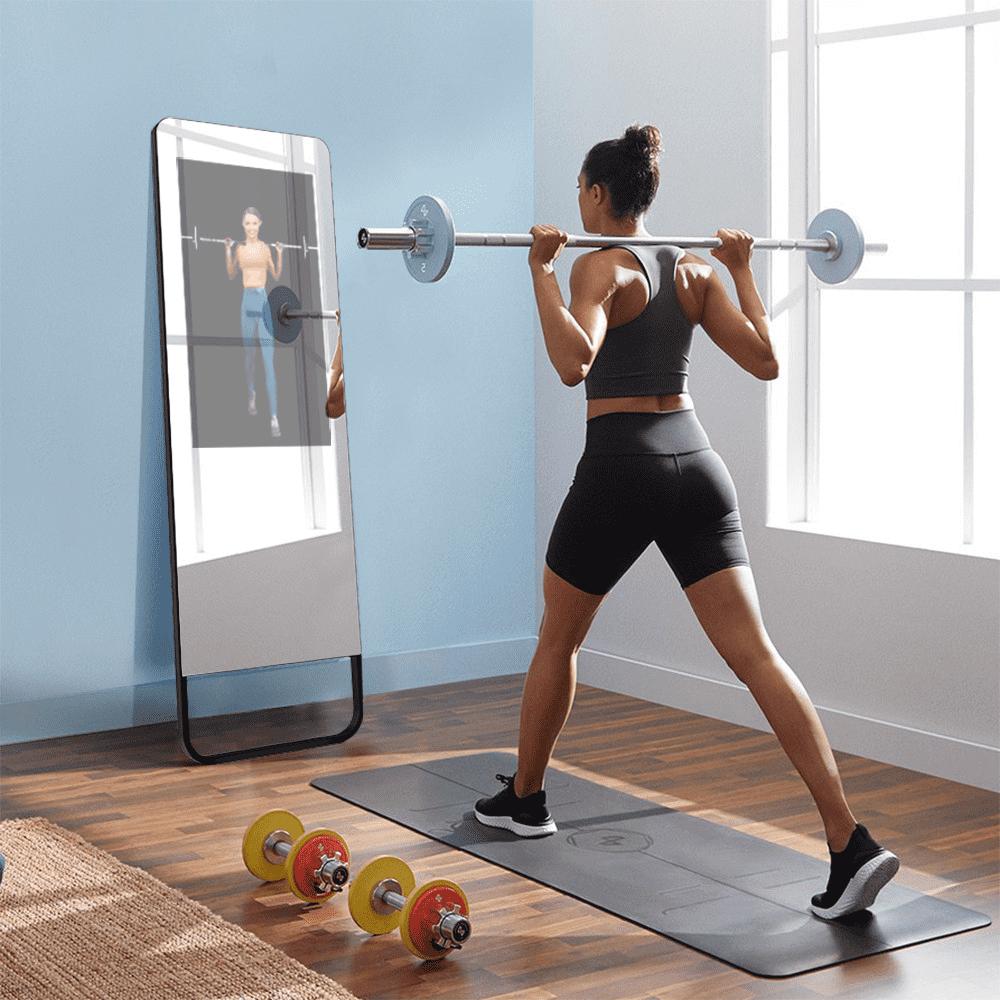 Duýgur ekranly “Fitness Smart Mirror” maşk maşklary / sport / sport zaly / ýoga üçin interaktiw jadyly aýna ekrany