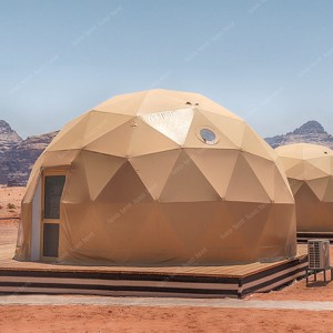 ក្រណាត់ PVC Beige ពណ៌វាលខ្សាច់ Geodesic Dome Tent Hotel