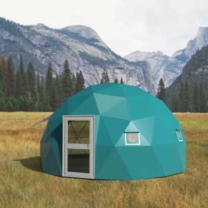 Buntes Glamping-Iglu-Zelt mit geodätischer Kuppel und 5 m Durchmesser