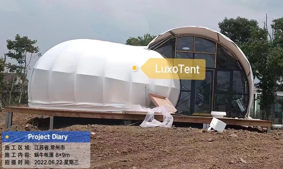 Yeni shell otel çadırının quraşdırılması tikinti sahəsi