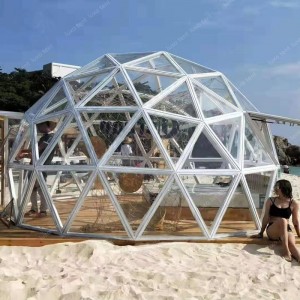 रेस्तरां होटल के लिए पूर्ण पारदर्शी ग्लैम्पिंग ग्लास जियोडेसिक डोम तम्बू