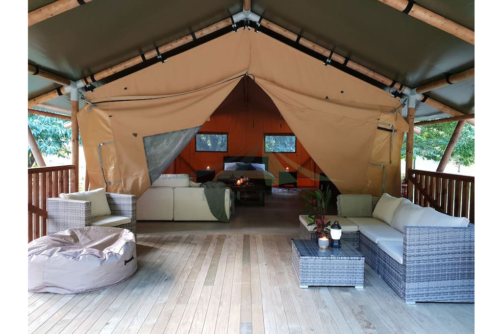 Barraca de telhado de boa qualidade - Barraca de acampamento de família de luxo Tenda de safári para glamour ao ar livre NO.034 – Aixiang