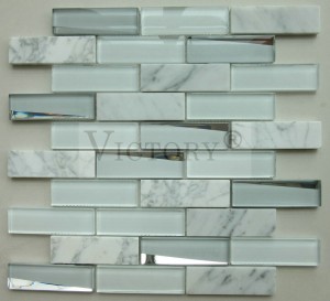 Moderné fazetové skosené dlaždice metra, biela, béžová a hnedá lesklá sklenená mozaika kuchyňa a kúpeľňa fazetové sklenené a kovové zrkadlové mozaikové dlaždice