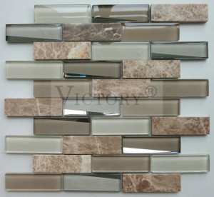 Moderna fasetirana zakošena podzemna pločica, bijeli, bež i smeđi sjajni stakleni mozaik za kuhinju i kupaonicu zakošena staklena i metalna zrcalna mozaik pločica