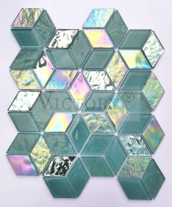 Piastrelle di mosaicu di vetru di cristalli colorati misti di alta qualità per u muru è u pavimentu 4 mm Colorfull South America Rhombus Design Glass Mosaic